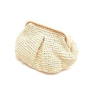 Tigerstars Ivory Woven Raffia Dumpling Cloud Clutch Bag